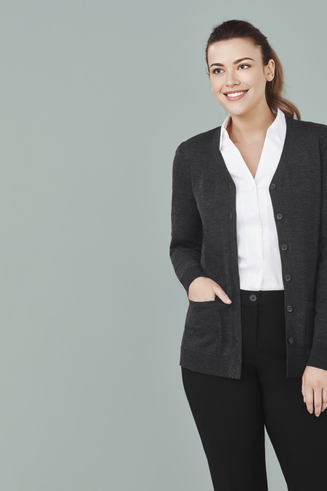Womens Button Front Knit Cardigan Charcoal - Image 2