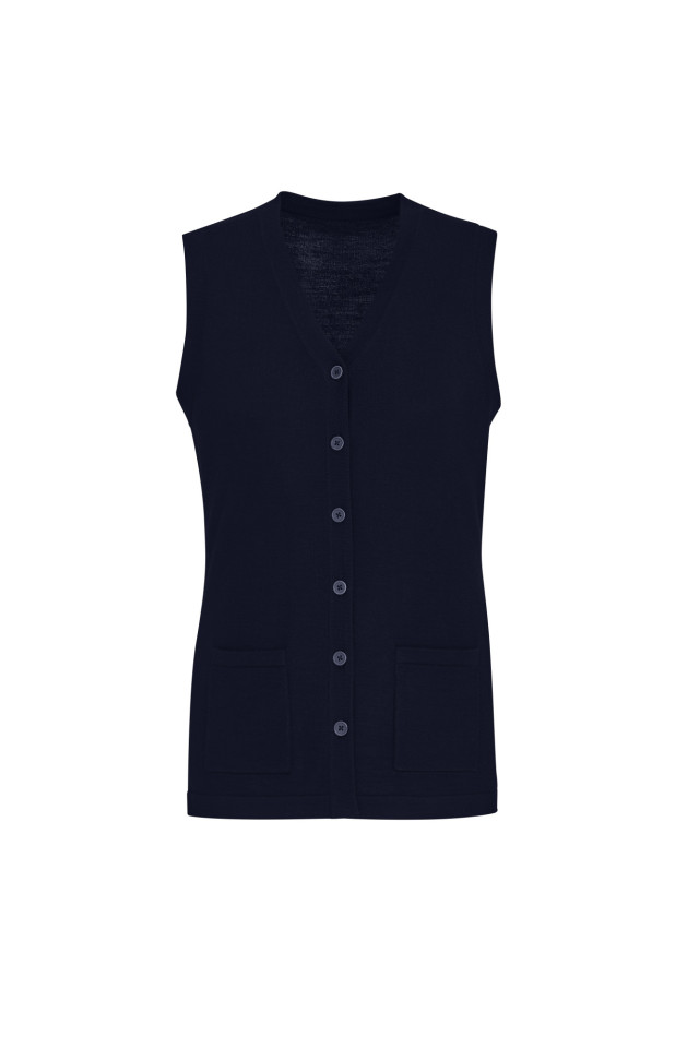 Womens Button Front Knit Vest Navy