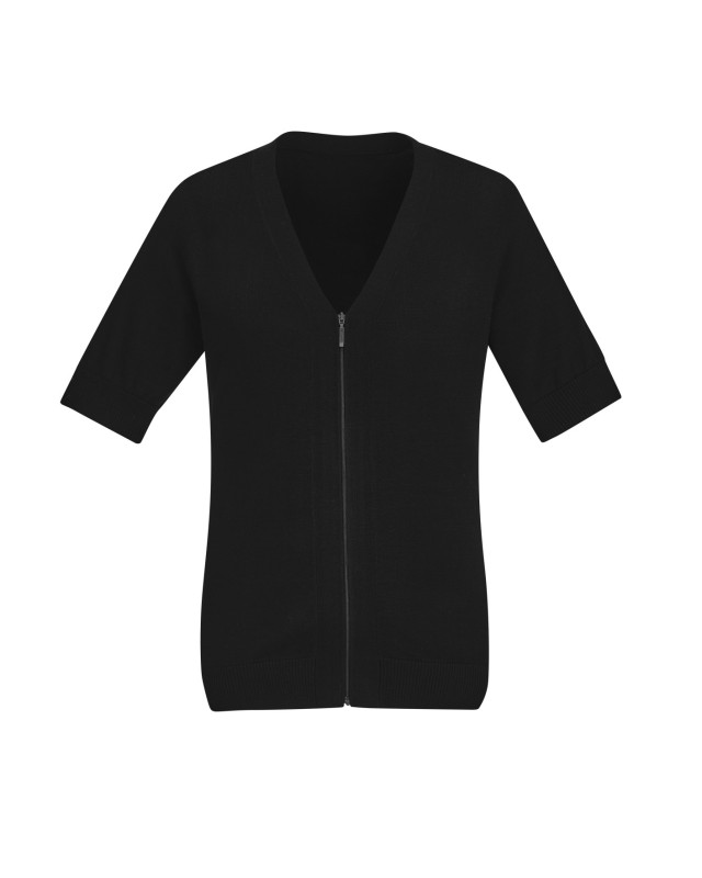 Womens Zip Front Short Sleeve Knit Cardigan Black