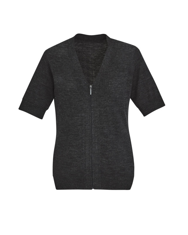 Womens Zip Front Short Sleeve Knit Cardigan Charcoal