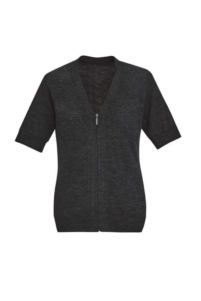 Womens Zip Front Short Sleeve Knit Cardigan Charcoal