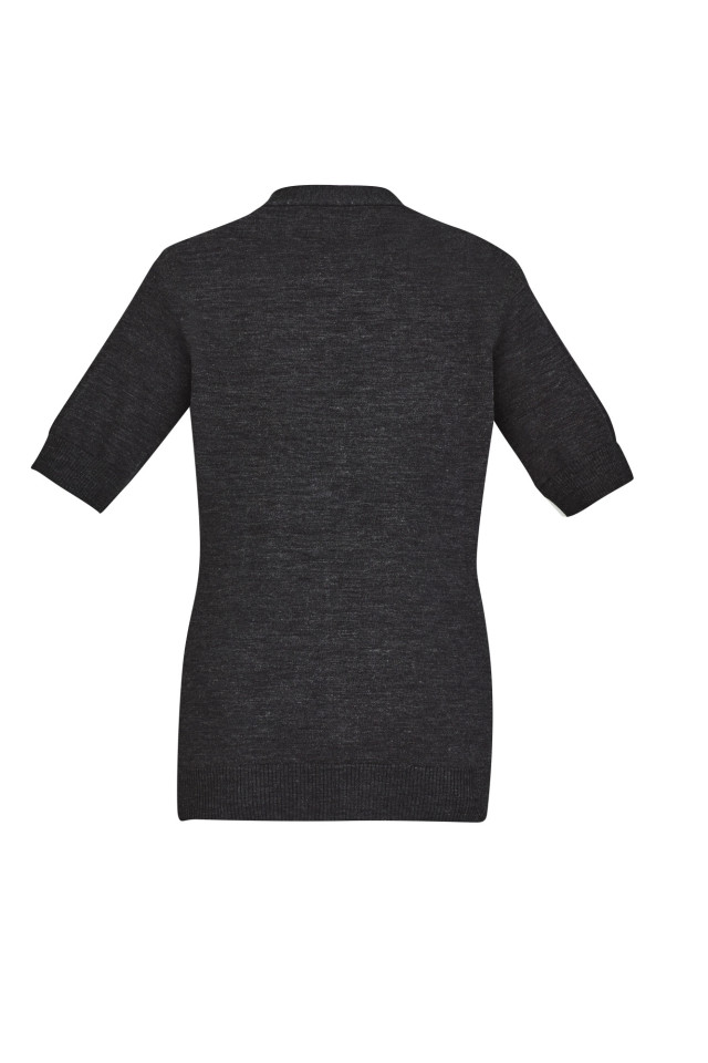 Womens Zip Front Short Sleeve Knit Cardigan Charcoal - Image 3