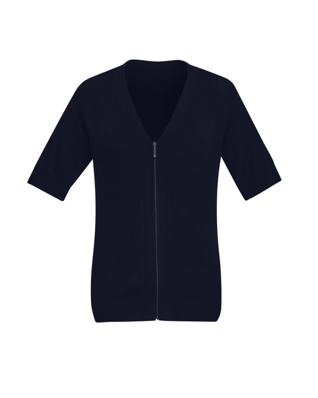 Womens Zip Front Short Sleeve Knit Cardigan Navy