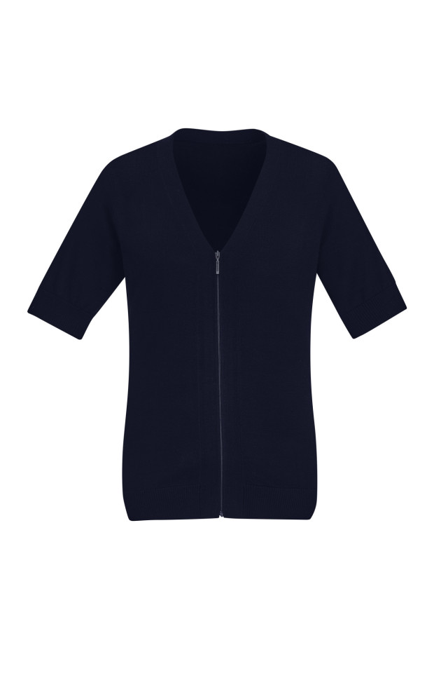 Womens Zip Front Short Sleeve Knit Cardigan Navy