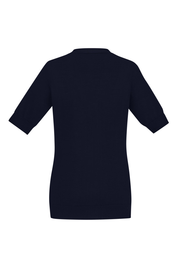 Womens Zip Front Short Sleeve Knit Cardigan Navy - Image 3