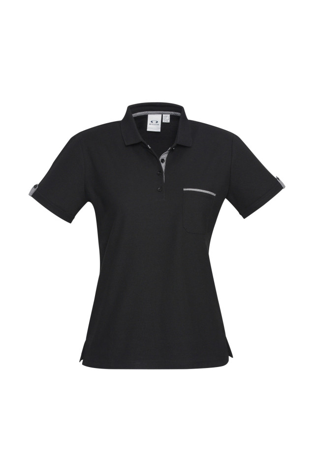 Womens Edge Short Sleeve Polo Black/Check