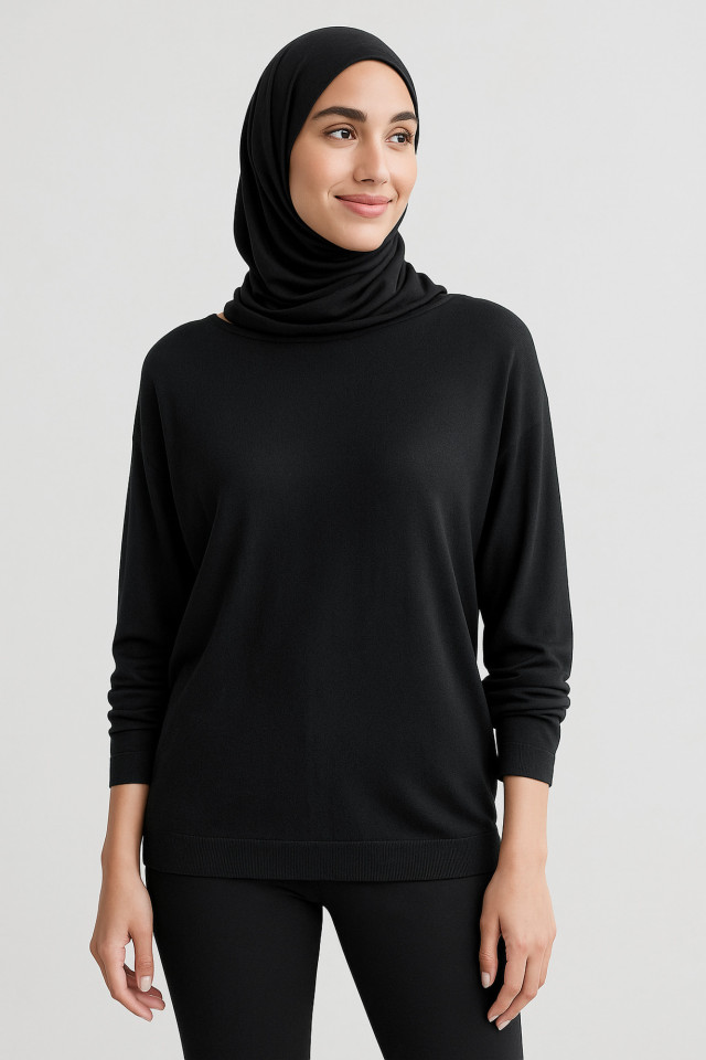 Womens Skye Batwing Sweater Top Black - Image 2