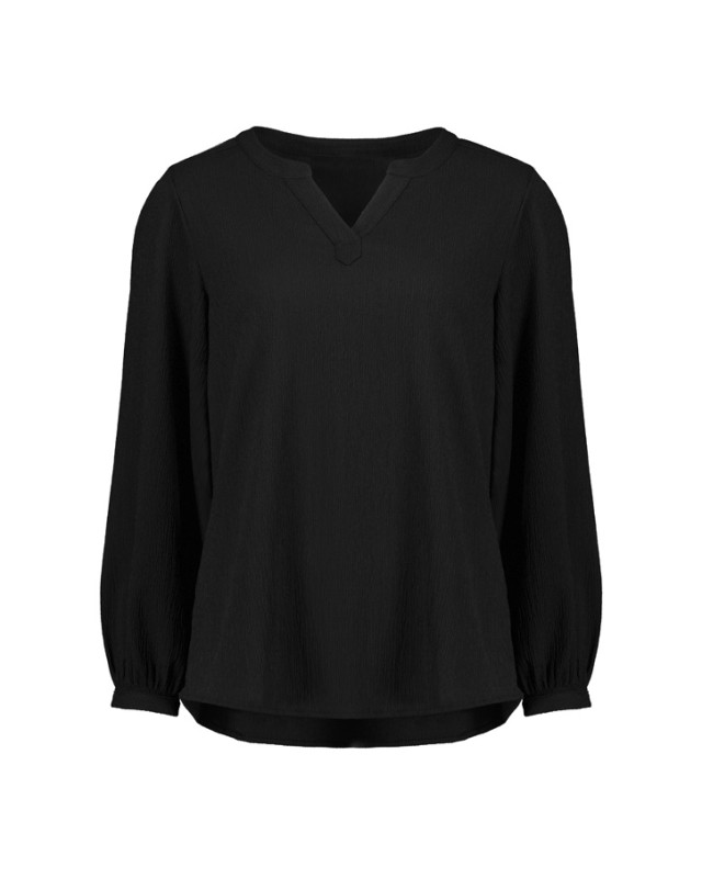 Womens Ruche Long Sleeve Blouse Black