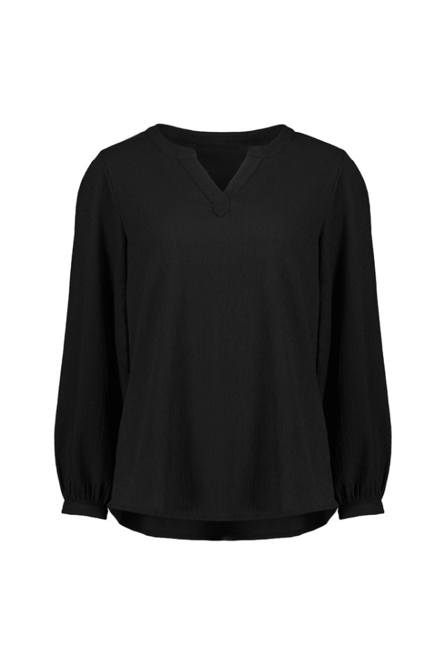 Womens Ruche Long Sleeve Blouse Black