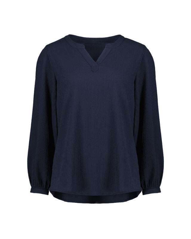 Womens Ruche Long Sleeve Blouse Navy