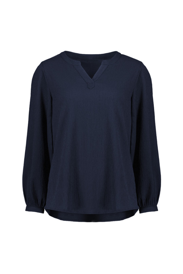 Womens Ruche Long Sleeve Blouse Navy