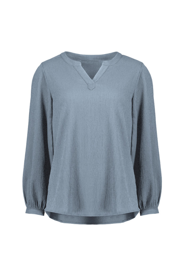 Womens Ruche Long Sleeve Blouse Powder Blue