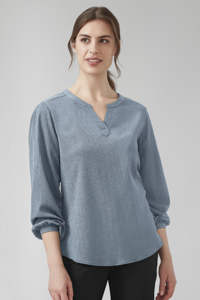 Womens Ruche Long Sleeve Blouse Powder Blue - Image 2