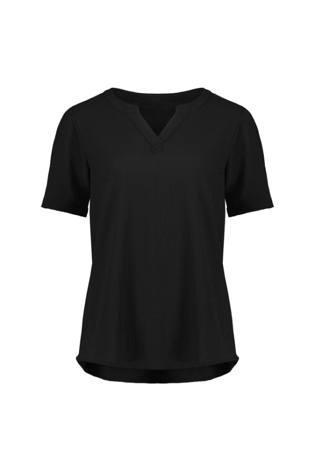 Womens Ruche Short Sleeve Blouse Black