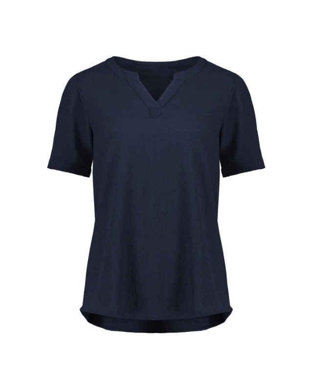 Womens Ruche Short Sleeve Blouse Navy
