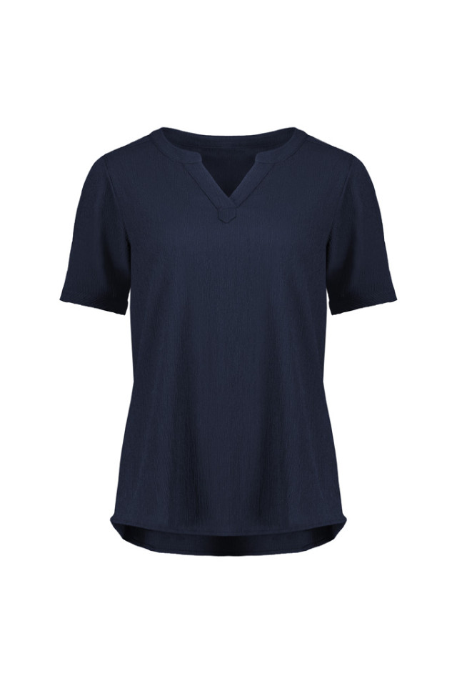 Womens Ruche Short Sleeve Blouse Navy