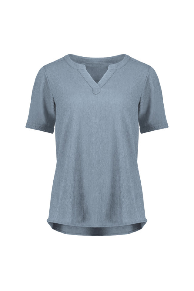 Womens Ruche Short Sleeve Blouse Powder Blue
