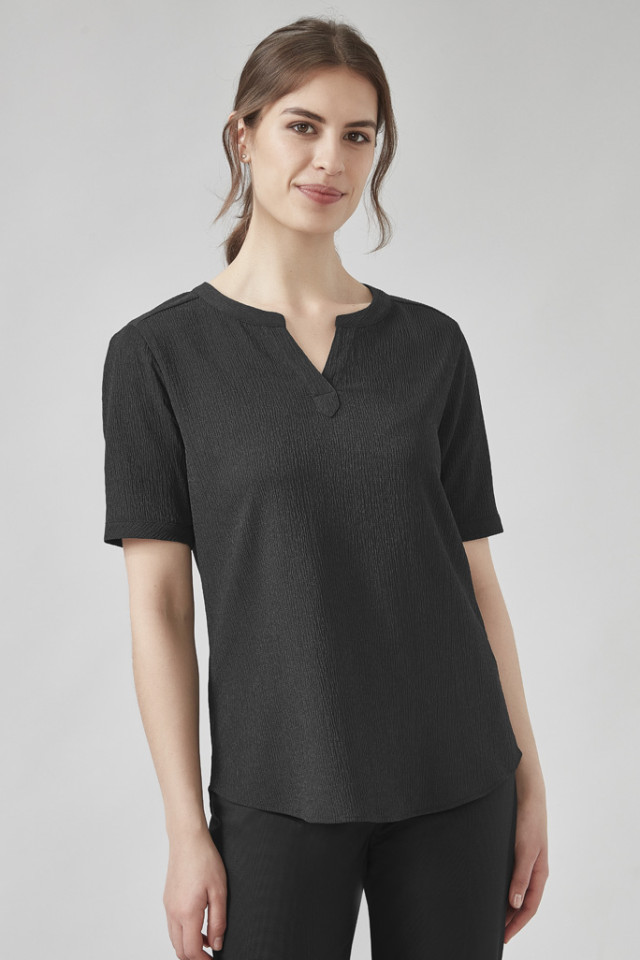 Womens Ruche Short Sleeve Blouse Black - Image 2
