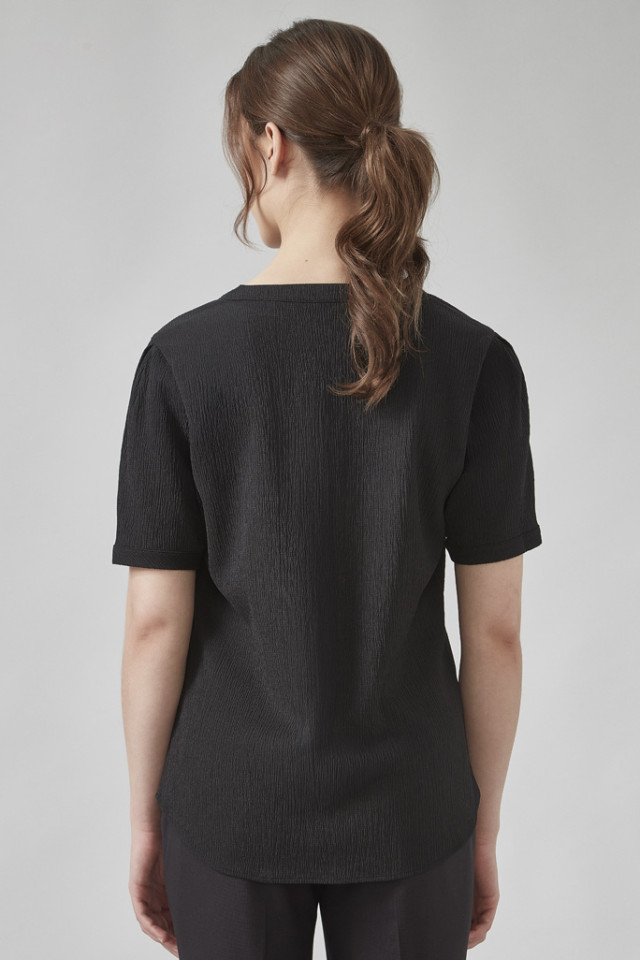 Womens Ruche Short Sleeve Blouse Black - Image 3