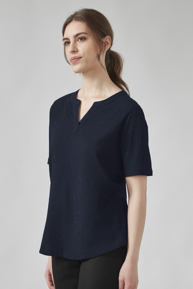 Womens Ruche Short Sleeve Blouse Navy - Image 2