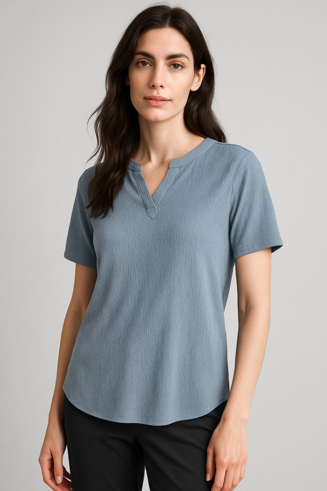 Womens Ruche Short Sleeve Blouse Powder Blue - Image 2