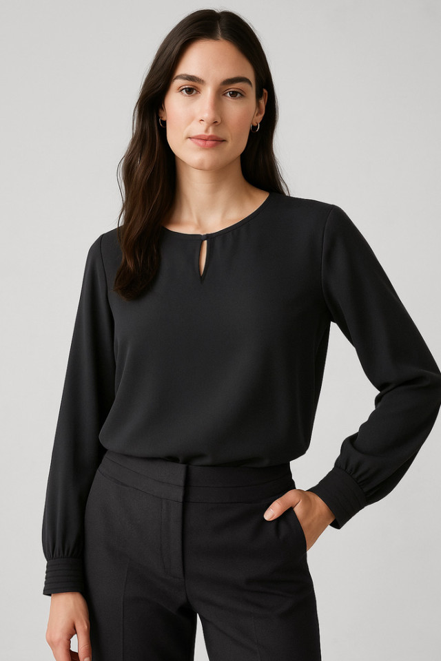 Womens Evelyn Long Sleeve Blouse Black - Image 2