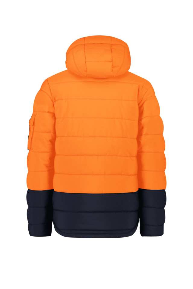 Unisex Streetworx Hooded Puffer Jacket Orange/Navy - Image 3
