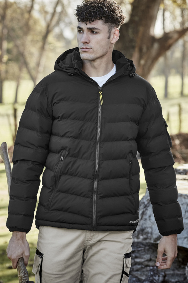 Unisex Streetworx Hooded Puffer Jacket Yellow/Navy - Image 2