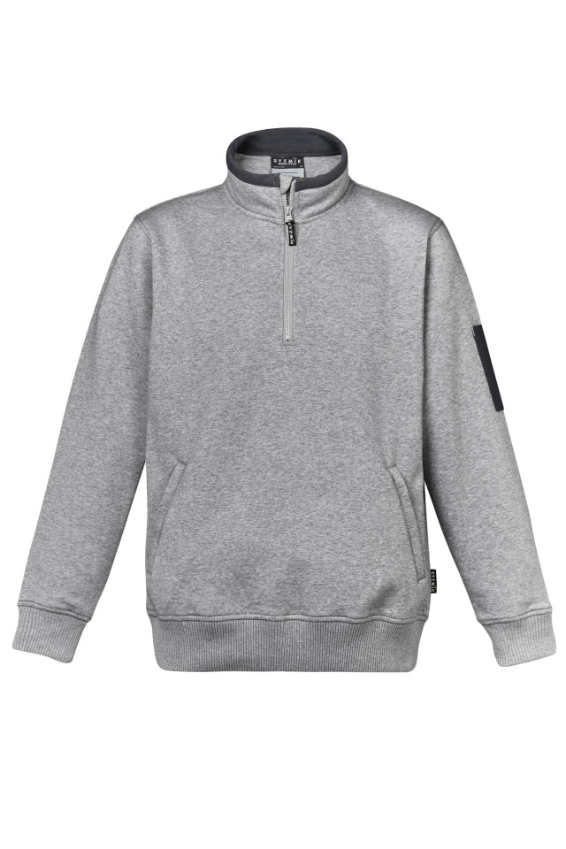 Unisex 1/4 Zip Brushed Fleece Pullover Grey Marle/Charcoal