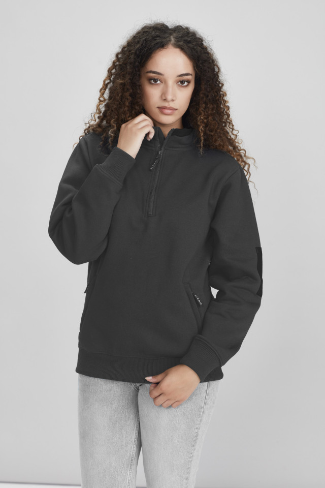 Unisex 1/4 Zip Brushed Fleece Pullover Navy/Charcoal - Image 2