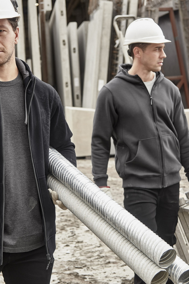 Unisex Zip Front Multi-Pocket Hoodie Charcoal/Black - Image 2