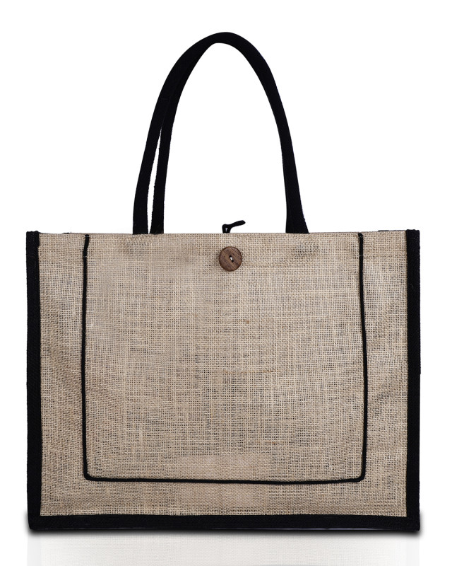 Womens Accent Jute Bag Natural/Black Trim