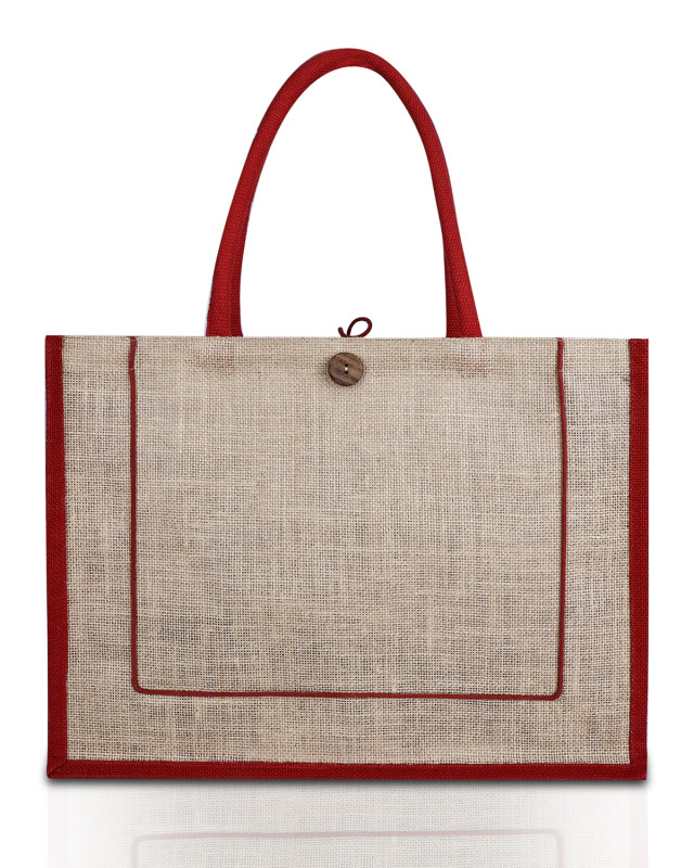Womens Accent Jute Bag Natural/Red Trim