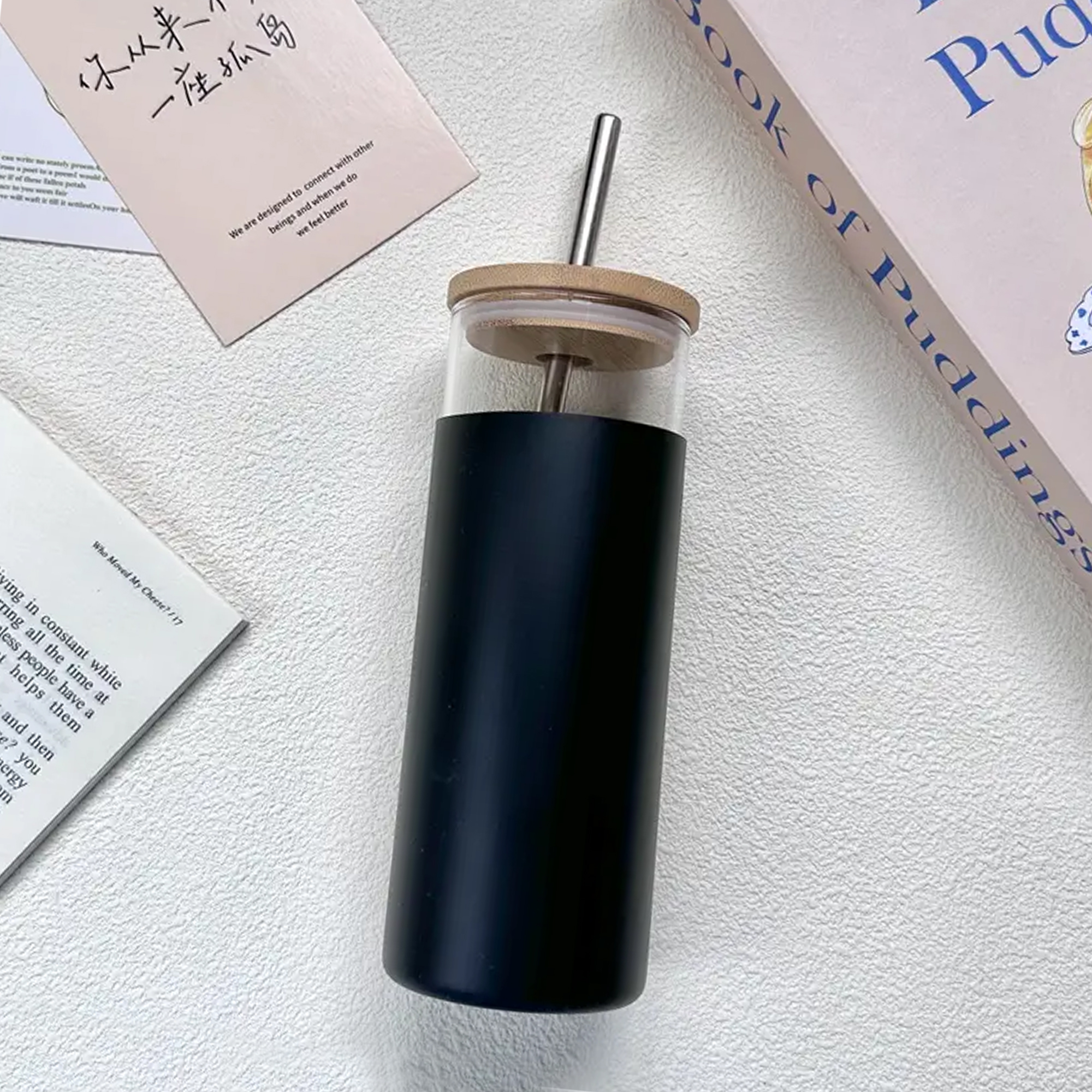 Vanisa Glass Drink Bottle with Sleeve - Black - Image 3