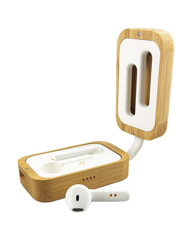 Rockside Bamboo Wireless Earbuds - Natural/White